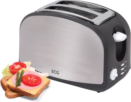 ECG ST 968 Edelstahl Toaster, 900 W, Automatisches Abschalten, Edelstahl-schwarz von ECG