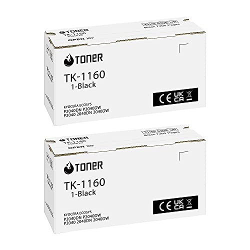 ECHALLENGE 2X TK-1160 Toner kompatibel mit Kyocera TK-1160 Toner-Kartusche Schwarz 1T02R90NL0 Kompatibel für ECOSYS P2040DN ECOSYS P2040DW ECOSY P2050DN von ECHALLENGE