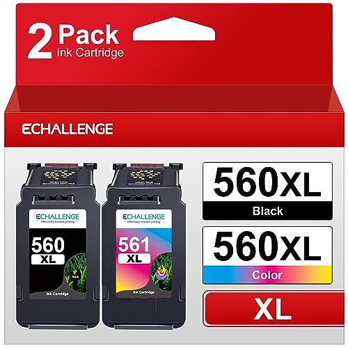 ECHALLENGE PGI-560 XL CLI-561 XL Multipack Tintenpatrone für Canon 560XL 561XL für Pixma TS5350 TS5351 TS5352 TS5353 TS7450 TS7451 (Schwarz, Farbe, 2er-Pack) von ECHALLENGE