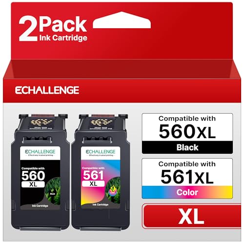 ECHALLENGE PG-560XL CL-561XL für Canon 560 561 patronen Multipack Tintenpatrone für Canon 560XL 561XL für Pixma TS5350 TS5351 TS5352 TS5353 TS7450 TS7451 (Schwarz, Farbe, 2er-Pack von ECHALLENGE