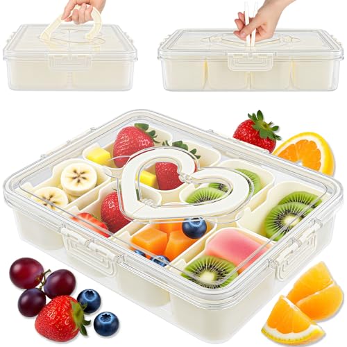 ECHOBUY Snack Box mit Fächern Snackbox mit Fächern Snackteller Snackschale 8 Zellen Kühlschrank Organizer Box mit Griff für Picknicks Familientreffen Couchbar 30.9x24x7cm ﻿ von ECHOBUY