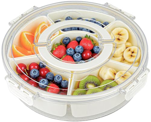 ECHOBUY snackbox mit fächern 6 Zellen 360° Drehbarer Snackteller mit Deckel und Griff Snack Spinner für Picknicks Familientreffen Couchbar - 27x27x7.5cm von ECHOBUY