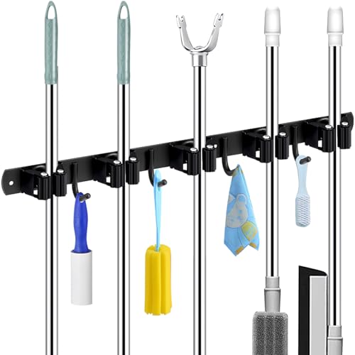 ECHOBUY soporte escobas Besenhalterung Wand - Set mit 5 Haltern + 4 Haken, Schwerlastfähiger Gerätehalter, Selbstklebend oder mit Nägeln Einbaubar, ideal als Besenhalter und für andere Gartengeräte von ECHOBUY
