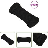 The Living Store Arbeitsseil Schwarz 4 mm 100 m Polyester - Arbeitseil - Polyester Seil - Schnur - Baumarkt Zubehör - Gartenseil von ECHOO