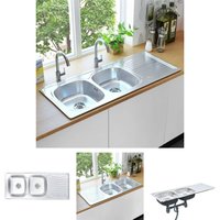 The Living Store Küchenspüle Doppelbecken mit Sieb & Siphon Edelstahl - Küchenspülen & Spülbecken - Silber von ECHOO
