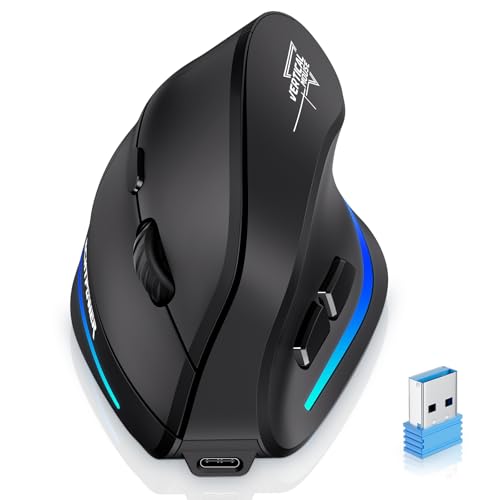 ECHTPower 2.4G Vertikale Ergonomische Maus Wireless, Wiederaufladbare kabellose Funkmaus Computermaus für Büro/Home Windows PC, Vertical Ergonomic Mouse 2400 DPI, 6 Tasten, Rechtshänder von ECHTPower