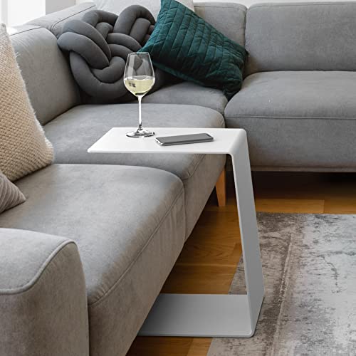 RHEINKANT KÖBES Design Beistelltisch Weiß, Made in Germany, Beistelltisch Couch C Form aus hochwertigem pulverbeschichtetem Stahl. Exklusiver Couchtisch, Sofatisch, Modern, Nachttisch von RHEINKANT