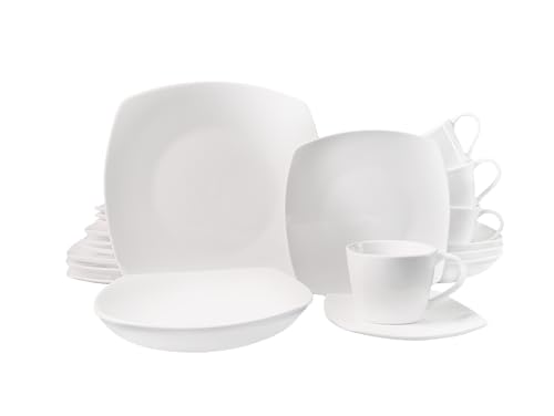 ECHTWERK 30-teiliges Kombiservice "Classic" Modern-Design, Elegantes weißes Geschirrset aus Porzellan mit 6 x Speiseteller, 6 x Beilagenteller, 6 x Suppenteller, 6 x Teetassen, 6 x Untertassen von ECHTWERK