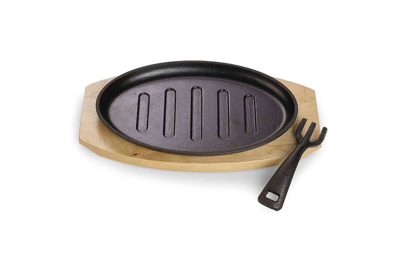 ECHTWERK Bratpfanne Grillpfanne, Gusseisen (2-tlg., Servierpfanne mit abnehmbarem Griff inkl. Servierbrett), Servierbrett, Grillstreifen, Abnehmbarer Griff. Bereits eingebrannt. von ECHTWERK