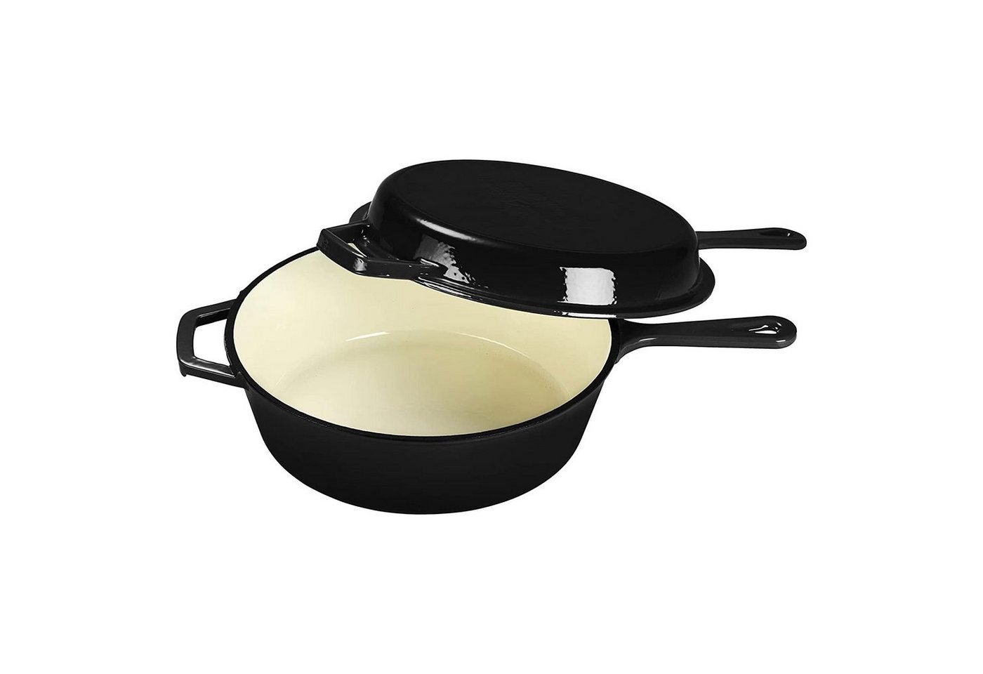 ECHTWERK Bratpfanne Grillpfanne 2-in-1 Set, Gusseisen (Schmortopf aus Gusseisen inklusive Deckel), Emaille-Beschichtung. Kombi-Schmortopf. von ECHTWERK