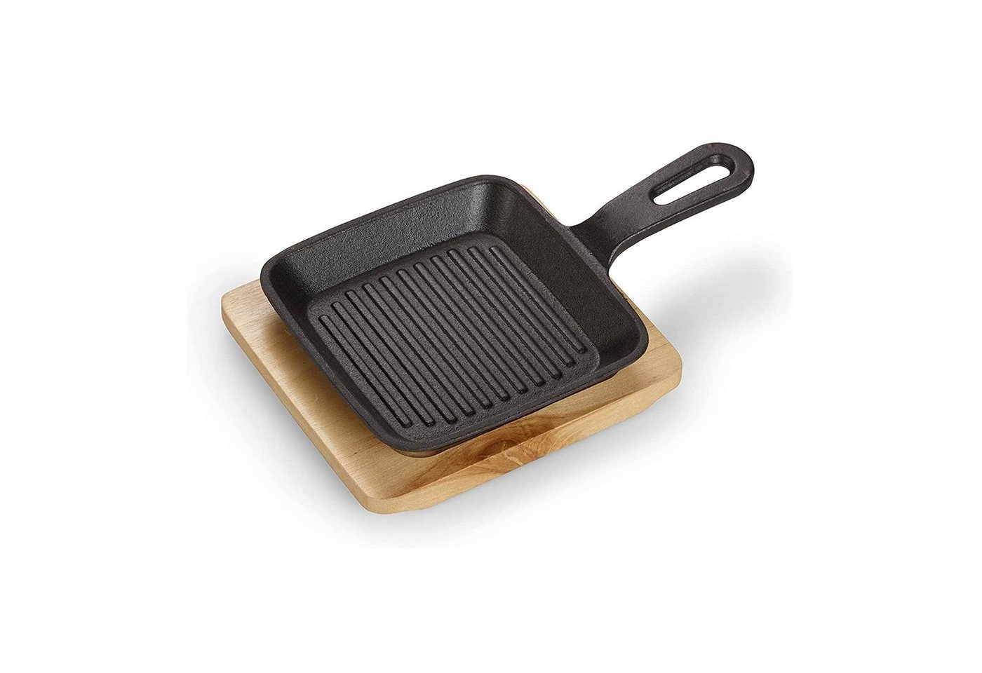 ECHTWERK Bratpfanne mini Grillpfanne, Gusseisen (2-tlg., Pfanne inkl. Servierbrett), Servierbrett, Grillstreifen, Bereits eingebrannt, Für Backöfen & Grill von ECHTWERK
