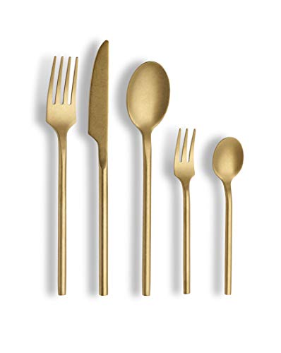 ECHTWERK EW-BS-2025C Tafelbesteck Bari, Stonewashed champagne, 20-teilig (inkl. Kuchengabel), Essbesteck für bis zu 4 Personen, Hochwertiger Chromnickelstahl, Edelstahl von ECHTWERK