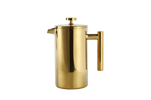 ECHTWERK French Press aus Edelstahl, Doppelwandig isolierte Thermo Kaffeepresse, Kaffeebereiter mit Pressfilter für zu Hause Camping und Büro, Gold-Edition, 800 ml von ECHTWERK