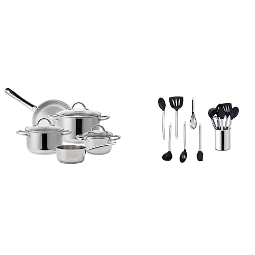 ECHTWERK Induktion 8-teiliges Kochtopf-Set aus hochwertigem Edelstahl, 7-teiliges Küchenhelfer-Set, Silber-Edition von ECHTWERK