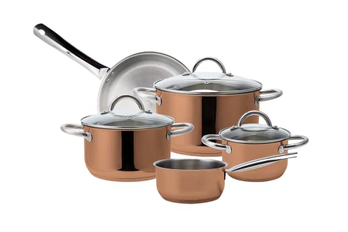 ECHTWERK Induktion Kochtopf-Set aus hochwertigem Edelstahl,8-teiliges Kochgeschirr,Töpfe Glasdeckel,3 x Kochtopf,Stielkasserole und Bratpfanne,Für alle Herdarten geeignet,Kupfer-Edition,EW-TS-8020K von ECHTWERK
