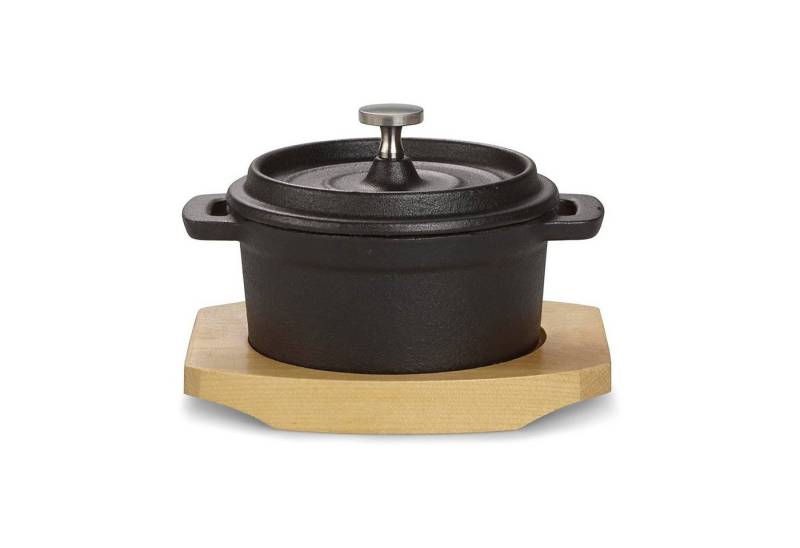 ECHTWERK Kochtopf Mini Cocotte, Gusseisen (2-tlg., Mini-Kochtopf inklusive Servierbrett), Kleiner Bräter, Bereits eingebrannt von ECHTWERK