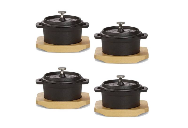 ECHTWERK Kochtopf Mini Cocotte, Gusseisen (8-tlg., Mini-Kochtopf inklusive Servierbrett), Kleiner Bräter, Bereits eingebrannt von ECHTWERK