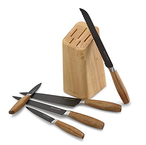Echtwerk Küchenmesser Set aus hochwertigem Stahl, 6-teiliges Messerset mit Holzblock aus Pakkaholz, Küchenmesser-Set, Spezialstahl, Extrem scharf, Black-Edition von ECHTWERK