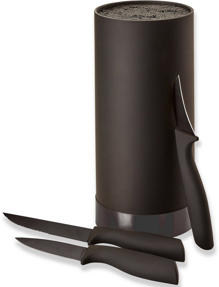 ECHTWERK Messerblock Black Edition (4tlg), Messer Set 4tlg mit Borsteneinsatz 11 cm x 22 cm, inkl. 3 Kochmessern von ECHTWERK