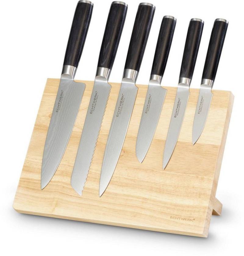 ECHTWERK Messerblock Damaszener (7tlg), mit 6 Damazenermesser, Inkl. Magnet-Messerblock aus Holz von ECHTWERK
