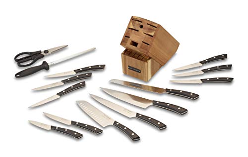 ECHTWERK Messerblock Set "Premium", mit Küchenmesser Set aus Klingenstahl, Messer Set inkl. Schere & Wetzstahl, Akazienholz Block/Messerhalter mit rutschhemmenden Füßen, ergonomischer Griff, 15tlg von ECHTWERK