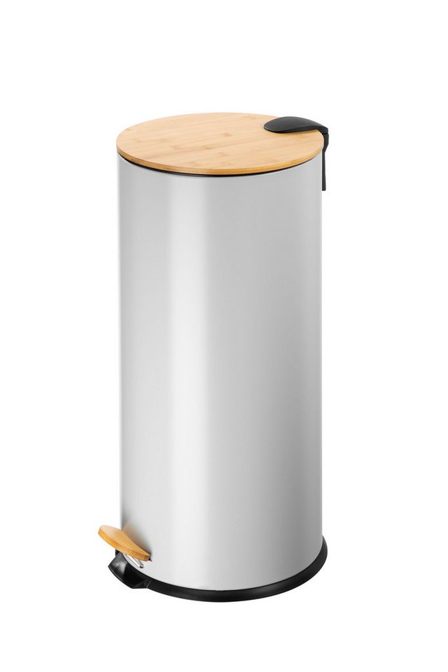 ECHTWERK Mülleimer Tretabfalleimer Skandi Look, 30 Liter, Soft Close Funktion, robuster Eisenkorpus mit Bambusdeckel von ECHTWERK