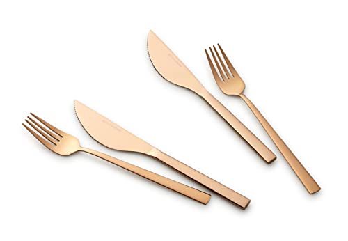 ECHTWERK Pizzabesteck-Set, Pizzaset, Steakbesteck, Essbesteck 4-teilig für bis zu 2 Personen, Mit 2 Pizzamessern und 2 Pizzagabeln aus Edelstahl, Bronze-Edition, EW-PK-2202B von ECHTWERK