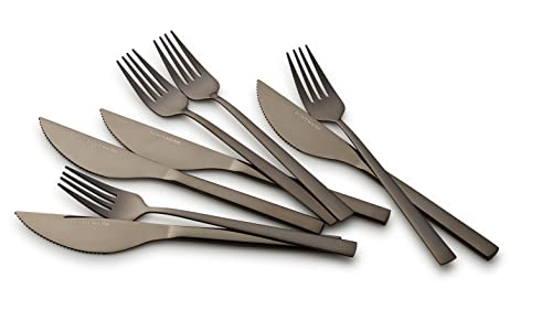 ECHTWERK Pizzabesteck-Set, Pizzaset, Steakbesteck, Essbesteck 8-teilig für bis zu 4 Personen, Mit 4 Pizzamessern und 4 Pizzagabeln aus Edelstahl, Black-Edition, EW-PK-2208S von ECHTWERK