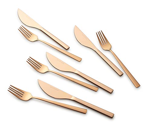 ECHTWERK Pizzabesteck-Set, Pizzaset, Steakbesteck, Essbesteck 8-teilig für bis zu 4 Personen, Mit 4 Pizzamessern und 4 Pizzagabeln aus Edelstahl, Bronze-Edition Angelini von ECHTWERK