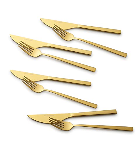 ECHTWERK Pizzabesteck-Set, Pizzaset, Steakbesteck, Essbesteck 8-teilig für bis zu 4 Personen, Mit 4 Pizzamessern und 4 Pizzagabeln aus Edelstahl, Gold-Edition, EW-PK-2207G von ECHTWERK