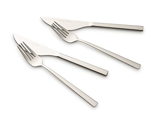 ECHTWERK Pizzabesteck-Set, Pizzaset, Steakbesteck, Essbesteck 8-teilig für bis zu 4 Personen, Mit 4 Pizzamessern und 4 Pizzagabeln aus Edelstahl, Silber-Edition Angelini von ECHTWERK