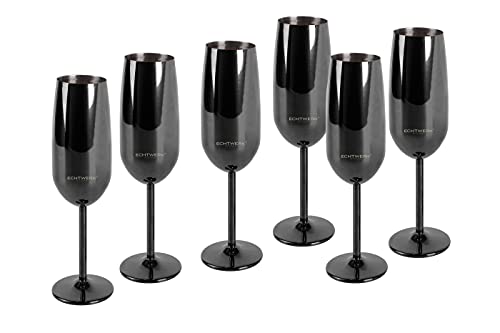 ECHTWERK Sektglas, Champagnerglas, Sektkelche aus Edelstahl, Unzerbrechliche Gläser, Partygläser für Hochzeit/Geburtstag/Picknick, Geschenkset, 6-tlg, 250 ml, Black-Edition von ECHTWERK