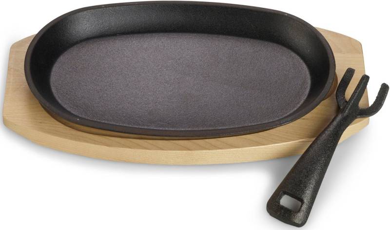 ECHTWERK Servierpfanne Pfännchen, Gusseisen, mit Servierbrett, abnehmbarer Griff, f. Backofen, Grill, BBQ von ECHTWERK