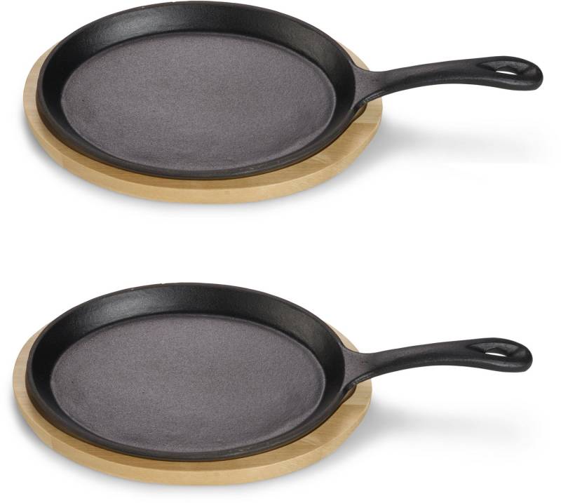 ECHTWERK Servierpfanne 2x Pfännchen "Rund", Gusseisen (Set, 2-tlg), inkl. dekorativem Servierbrett, bereits eingebrannt von ECHTWERK