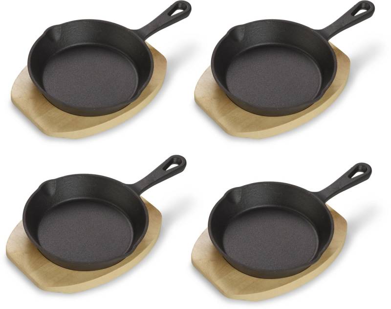 ECHTWERK Servierpfanne 4x Pfännchen, Gusseisen (Set, 4-tlg), inkl. dekorativem Servierbrett, bereits eingebrannt von ECHTWERK