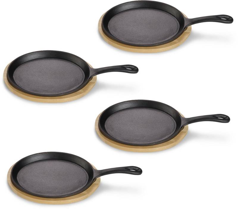 ECHTWERK Servierpfanne 4x Pfännchen "Rund", Gusseisen (Set, 4-tlg), inkl. dekorativem Servierbrett, bereits eingebrannt von ECHTWERK