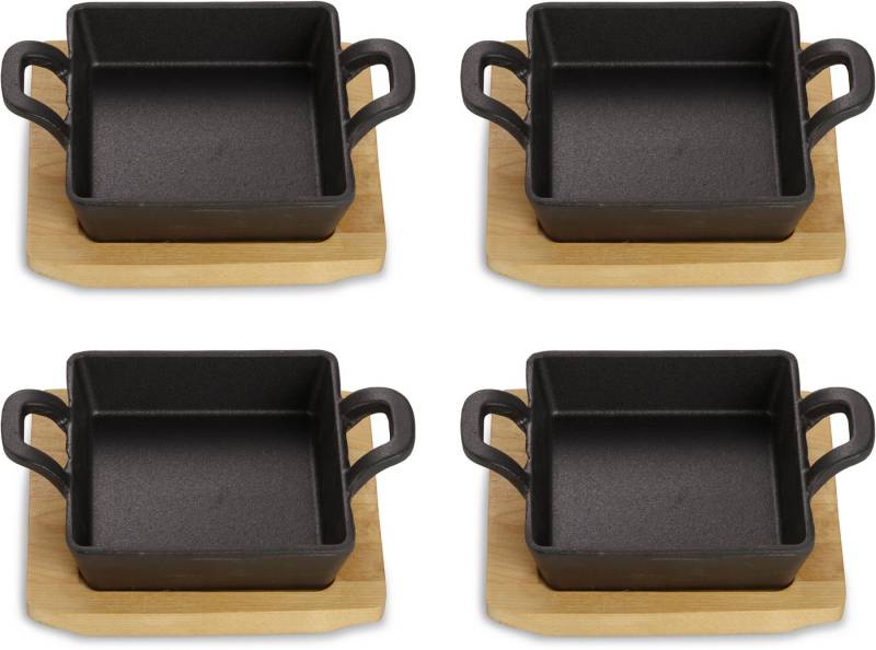 ECHTWERK Servierpfanne 4x Quadratische Servierschale, Gusseisen (Set, 4-tlg), inkl. dekorativem Servierbrett, bereits eingebrannt von ECHTWERK