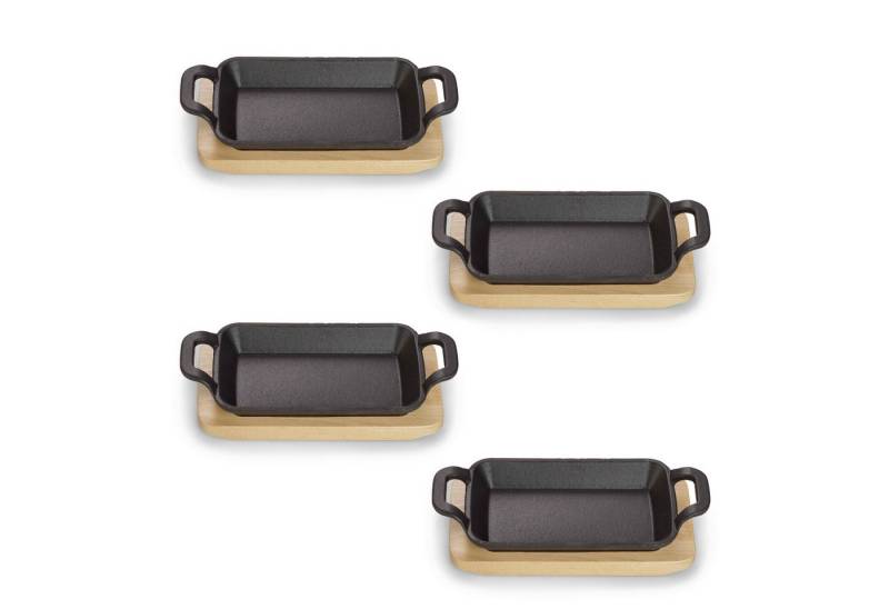 ECHTWERK Servierpfanne 4x Rechteckige Servierschale, Gusseisen (Set, 4-tlg), inkl. dekorativem Servierbrett, bereits eingebrannt von ECHTWERK