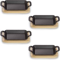 ECHTWERK Servierpfanne "4x Rechteckige Servierschale" Gusseisen Set, 4 Stk. tlg. inkl. dekorativem Servierbrett, bereits eingebrannt von ECHTWERK