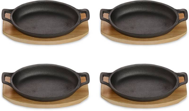 ECHTWERK Servierpfanne 4x Servierschale "BIG", Gusseisen (Set, 4-tlg), inkl. dekorativem Servierbrett, bereits eingebrannt von ECHTWERK