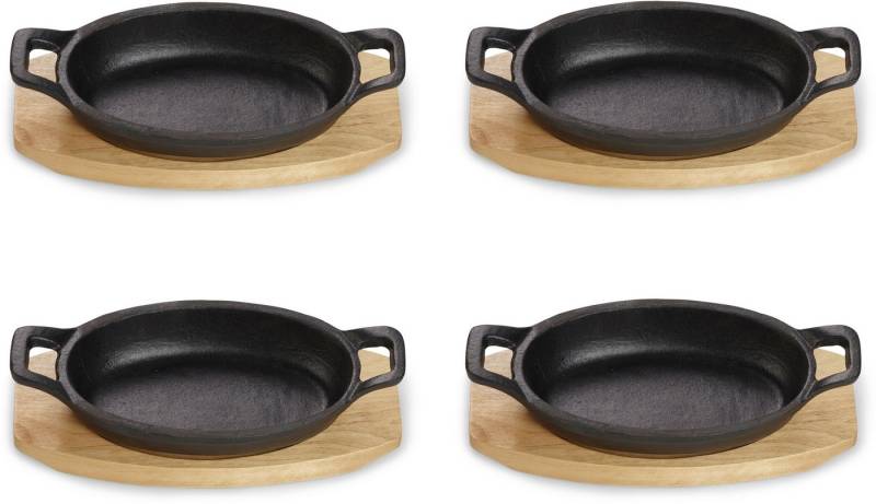 ECHTWERK Servierpfanne 4x Servierschale "SMALL", Gusseisen (Set, 4-tlg), inkl. dekorativem Servierbrett, bereits eingebrannt von ECHTWERK