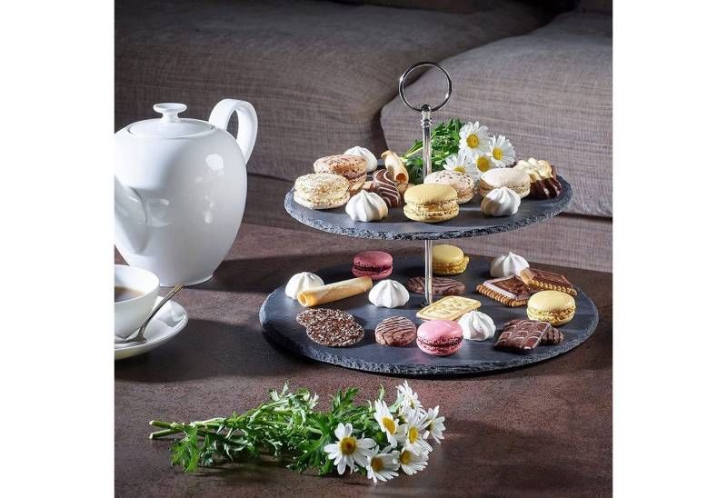 ECHTWERK Servierplatte Etagere, Metall, Schiefer, (1-tlg), Etagere-/ Servier-Ablage für Gebäck, Käse & Dessert aus Naturschiefer von ECHTWERK