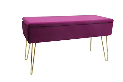 ECHTWERK Sitzbank “Scarlett“, Polsterbank mit Samtbezug, Aufbewahrungstruhe rechteckig, Schminkbank mit Stauraum, Aufbewahrungsbank mit Metallbeine, 75 x 30 x 41,5 cm, Polyester-Mischung, Beere von ECHTWERK