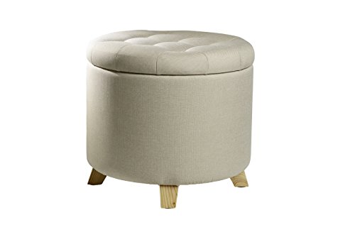 ECHTWERK Sitzhocker “Mary“, Fußhocker mit Stauraum, Abnehmbarer Deckel, Aufbewahrungstruhe rund, mit Holzfüßen, geeignet für Schlaf- und Wohnzimmer, Gepolsterte Sitzfläche, 45 x 45 x 41 cm, Creme von ECHTWERK