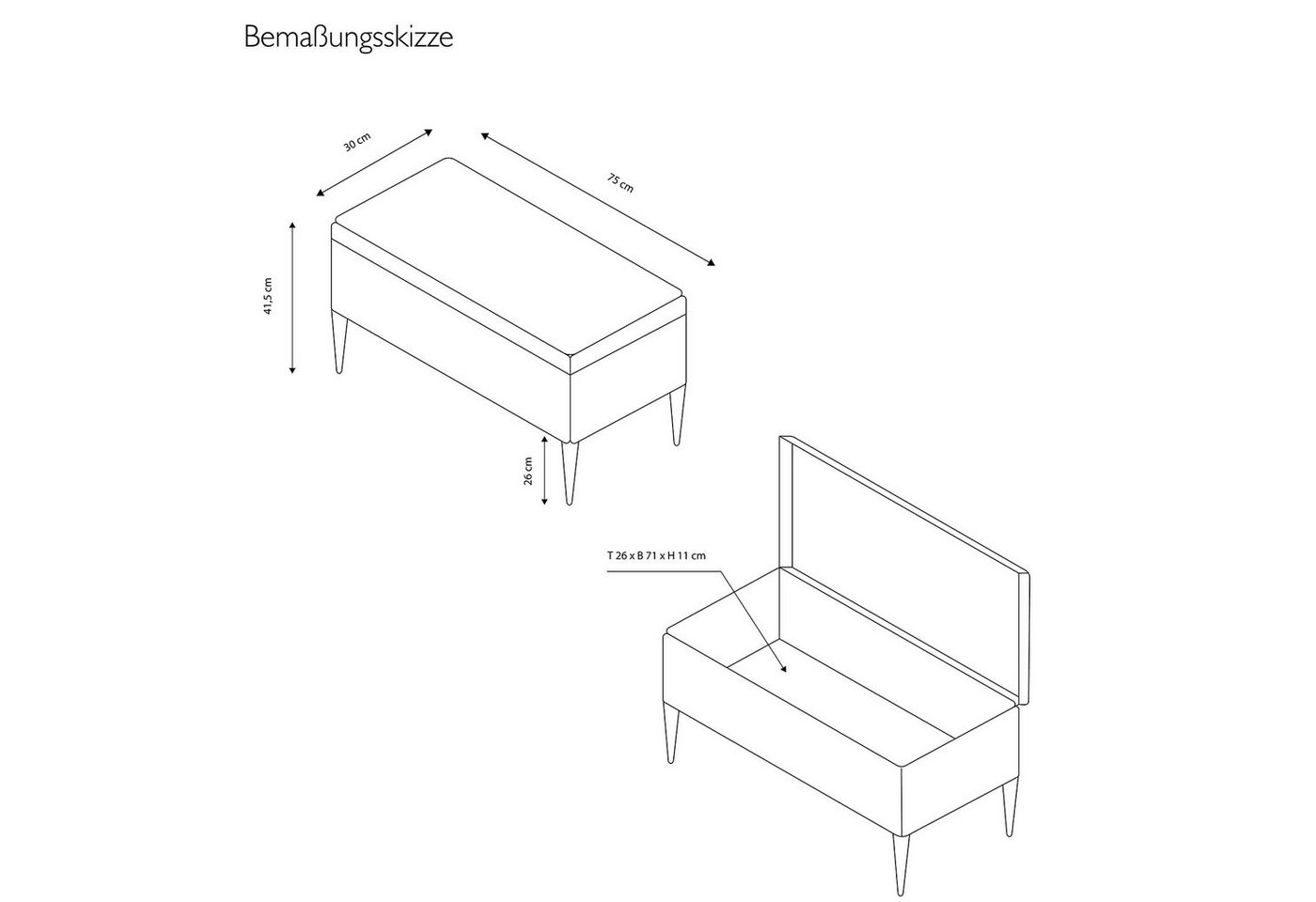 ECHTWERK Sitzhocker Sitzbank Scarlett mit Samtbezug, Aufbewahrungstruhe, Schminkbank mit Stauraum, Metallbeine, creme von ECHTWERK