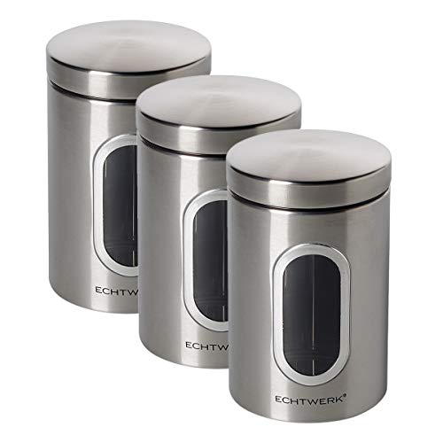 ECHTWERK Vorratdose Stilvolle Vorratsdosen 3er Set-Brushed, Zur Aufbewahrung von Mehl/Zucker/Müsli/Tee, Metalldose mit luftdichtem Deckel und großem Sichtfenster, Eisen, 3 ECHTWERK Vorratdose Stilvolle Vorratsdosen 3er Set-Brushed, Zur Aufbewahrung von Mehl/Zucker/Müsli/Tee, Metalldose mit luftdichtem Deckel und großem Sichtfenster, Eisen, 3 von ECHTWERK