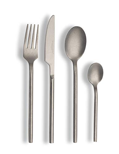 ECHTWERK Tafelbesteck Malou, Stonewashed silber, 16-teilig, Essbesteck für bis zu 4 Personen, Hochwertiger Chromnickelstahl, Edelstahl von ECHTWERK