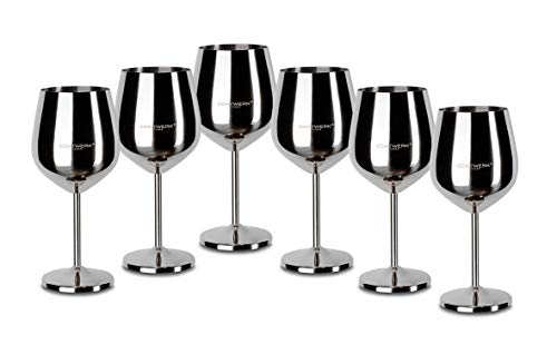 ECHTWERK bruchsichere Weingläser aus Edelstahl, Weinglas-Set, Rotweinglas, Campinggläser, Cocktailgläser, robust, unzerbrechlich, Silber Edition, 6tlg, 21x 7,3cm, 0,5L von ECHTWERK