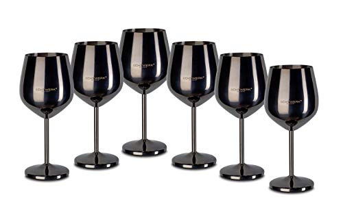 ECHTWERK bruchsichere Weinkelche aus Edelstahl, Weinglas-Set, Rotweinglas, Weinprobe-Gläser, Campinggläser, Cocktailgläser, robust, unzerbrechlich, Black Edition, 6tlg, 21x 7,3cm, 0,5L von ECHTWERK