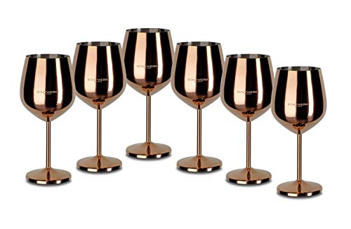 ECHTWERK bruchsichere Weingläser aus Edelstahl, Weinglas-Set, Rotweinglas, Campinggläser, Cocktailgläser, robust, unzerbrechlich, Kupfer Edition, 6tlg, 21x 7,3cm, 0,5L von ECHTWERK